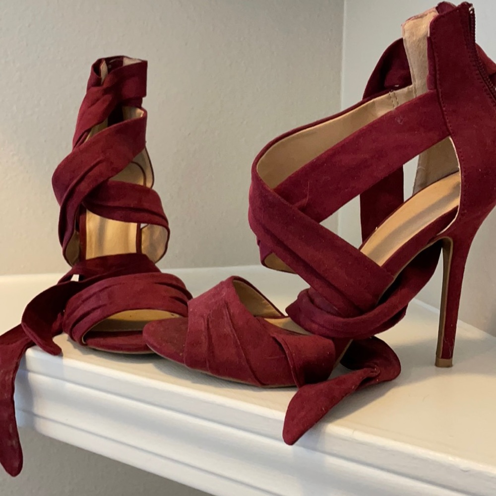 Maroon tie up heels